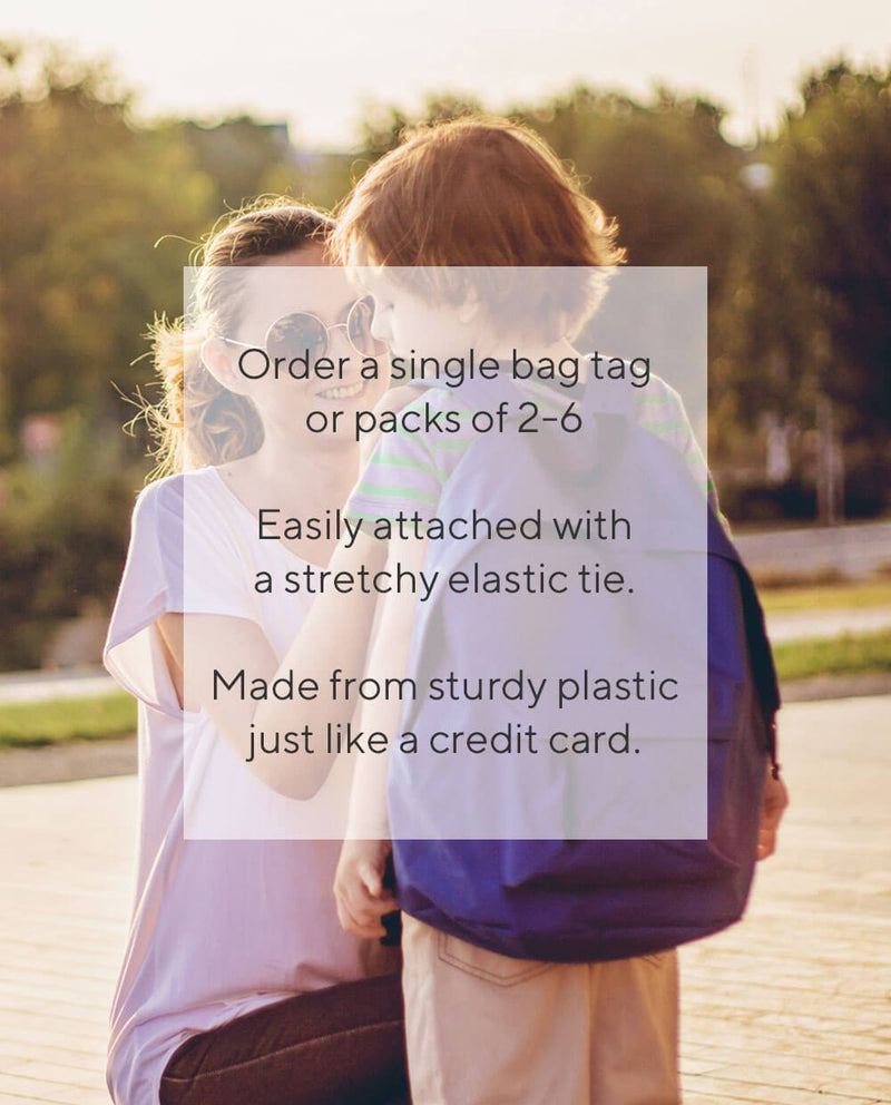 Red school backpack with bag tags