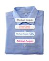 Blue school shirt with iron-on clothing labels