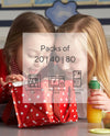 Friends peek into red lunch box at school